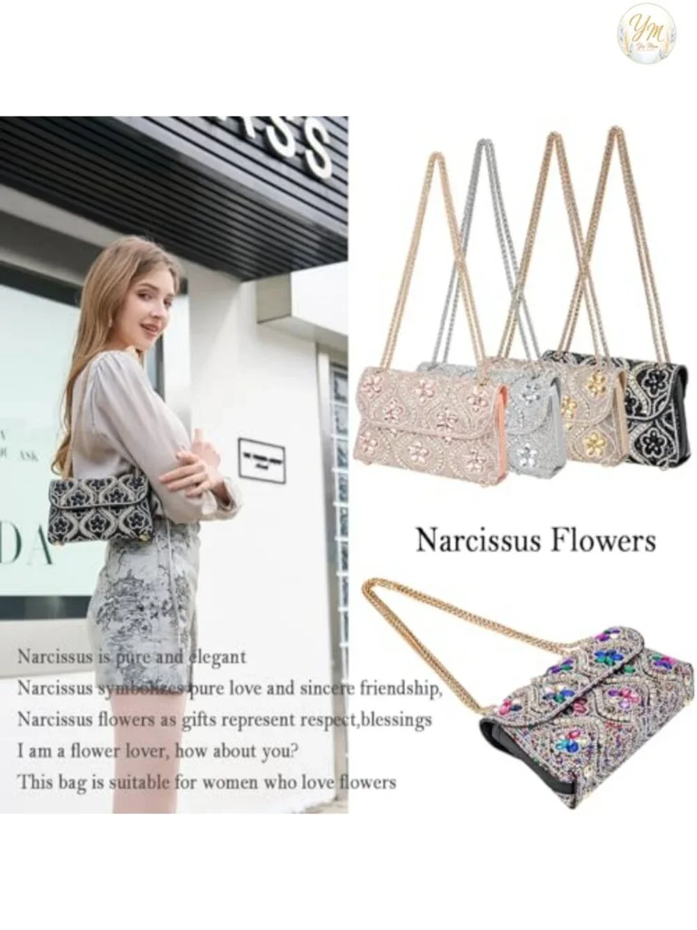Rhinestone Evening Clutch Bag Chain Strap Square Shoulder Crossbody Purse